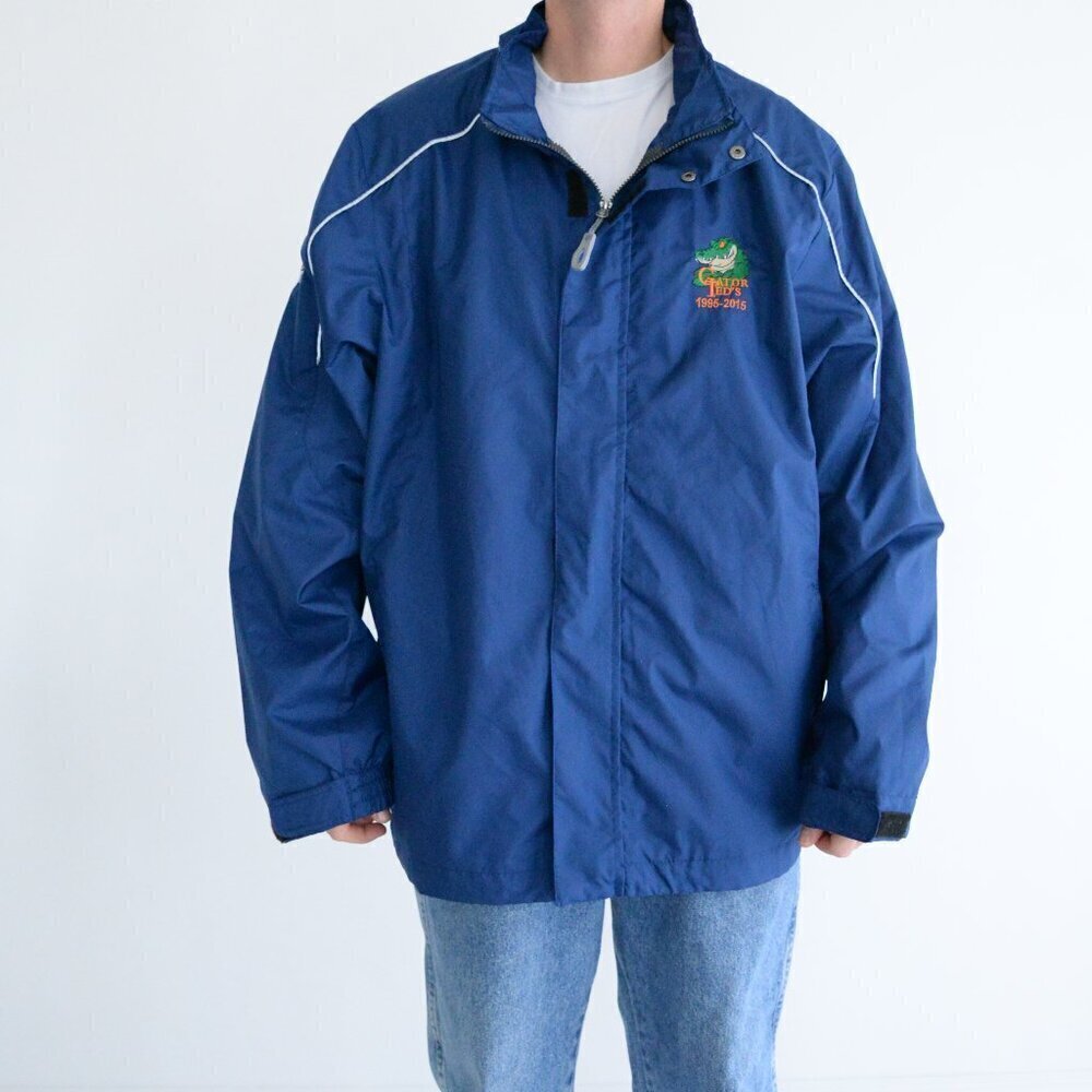 Outer Boundary Blue Embroidered Gator Teds Zip Up Nylon Hidden Hood Lined Jacket